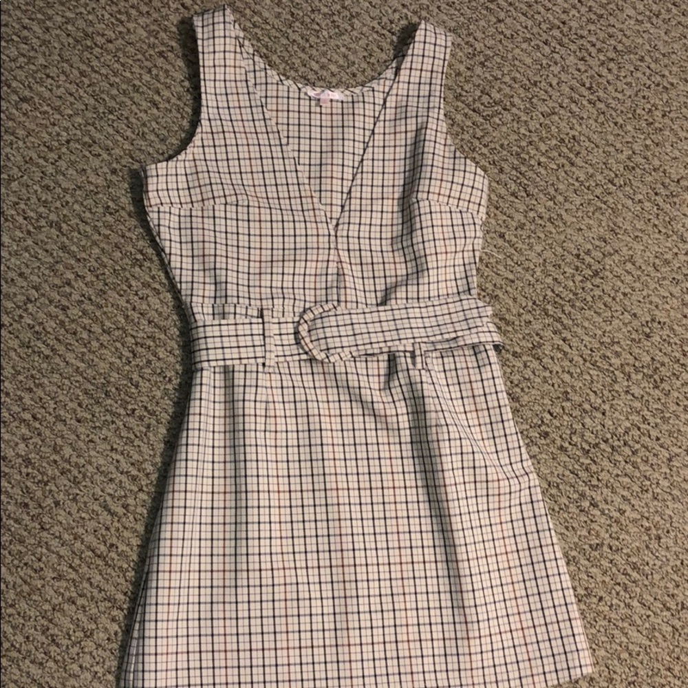 Lottie Moss tan plaid dress with belt